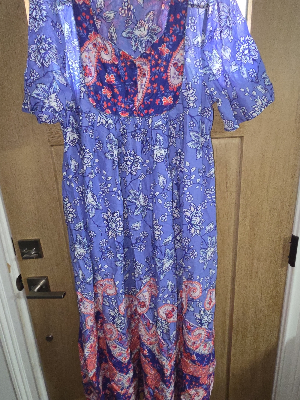 Vintage Boho Floral Maxi Dress in Periwinkle and Coral
